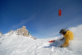 Cortina snowkite contest passo Giau Italy - rider: Johann Civel